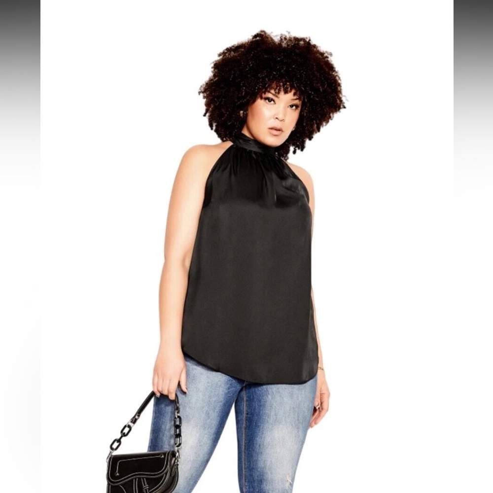 NWT City Chic Black Sexy Shine Top size Large ( Sleeveless Blouse )